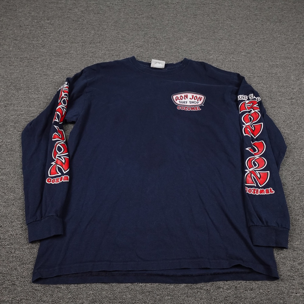 Vintage Ron Jon Surf Shop Shirt Mens Large Blue Cozumel Logo Long Sleeve Y2K